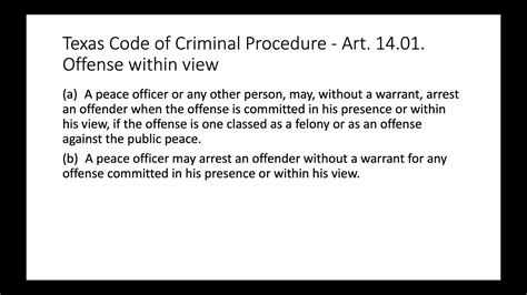 what does the code of criminal procedure art. 14.01 deal with?